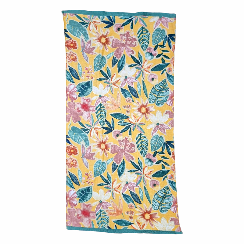 Floral with Mustard Cotton Beach Towel