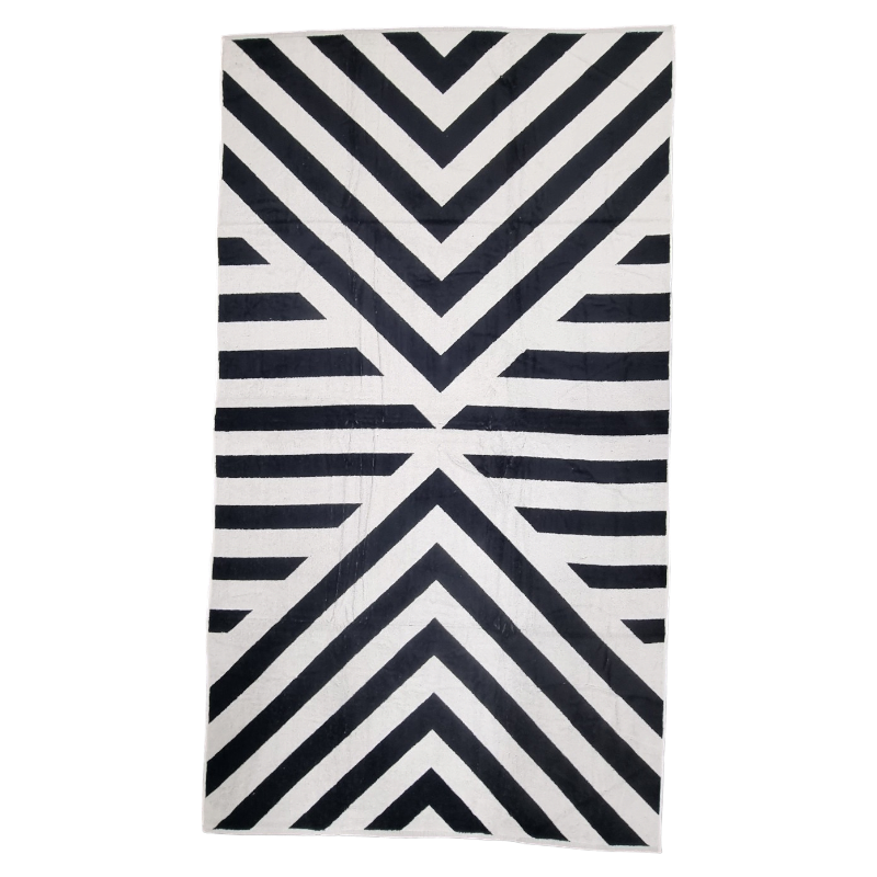 PREMIUM Cabana Chevron Stripe Velour Beach Towel Black
