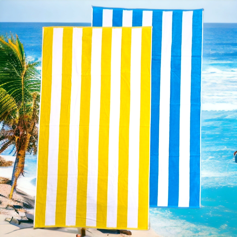 PREMIUM Cabana Hotel Stripe Velour Beach Towel