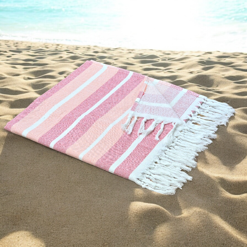 Pink striped beach towel sale