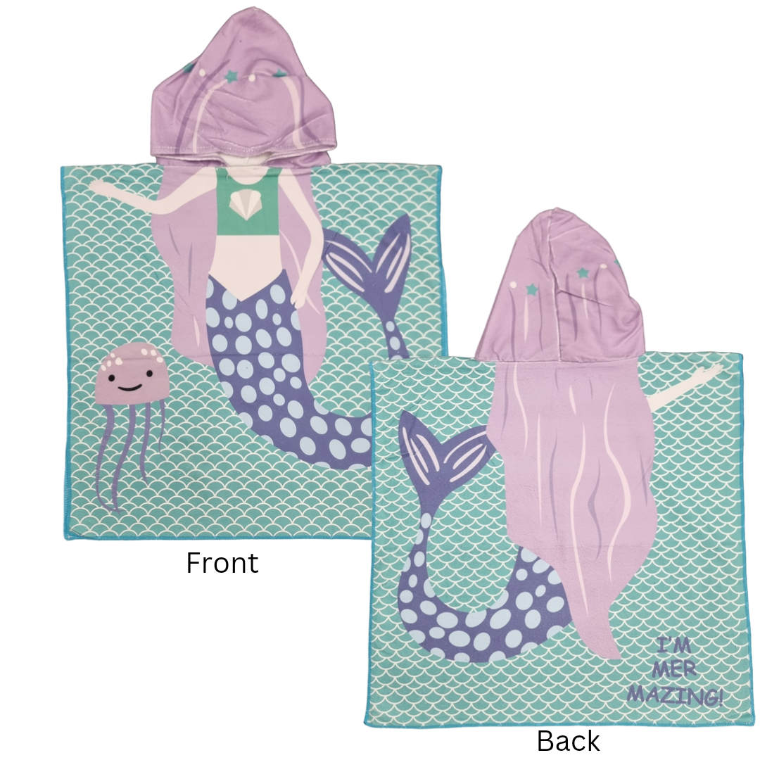 Kids Hooded Microfiber Ponchos - Variety of Designs