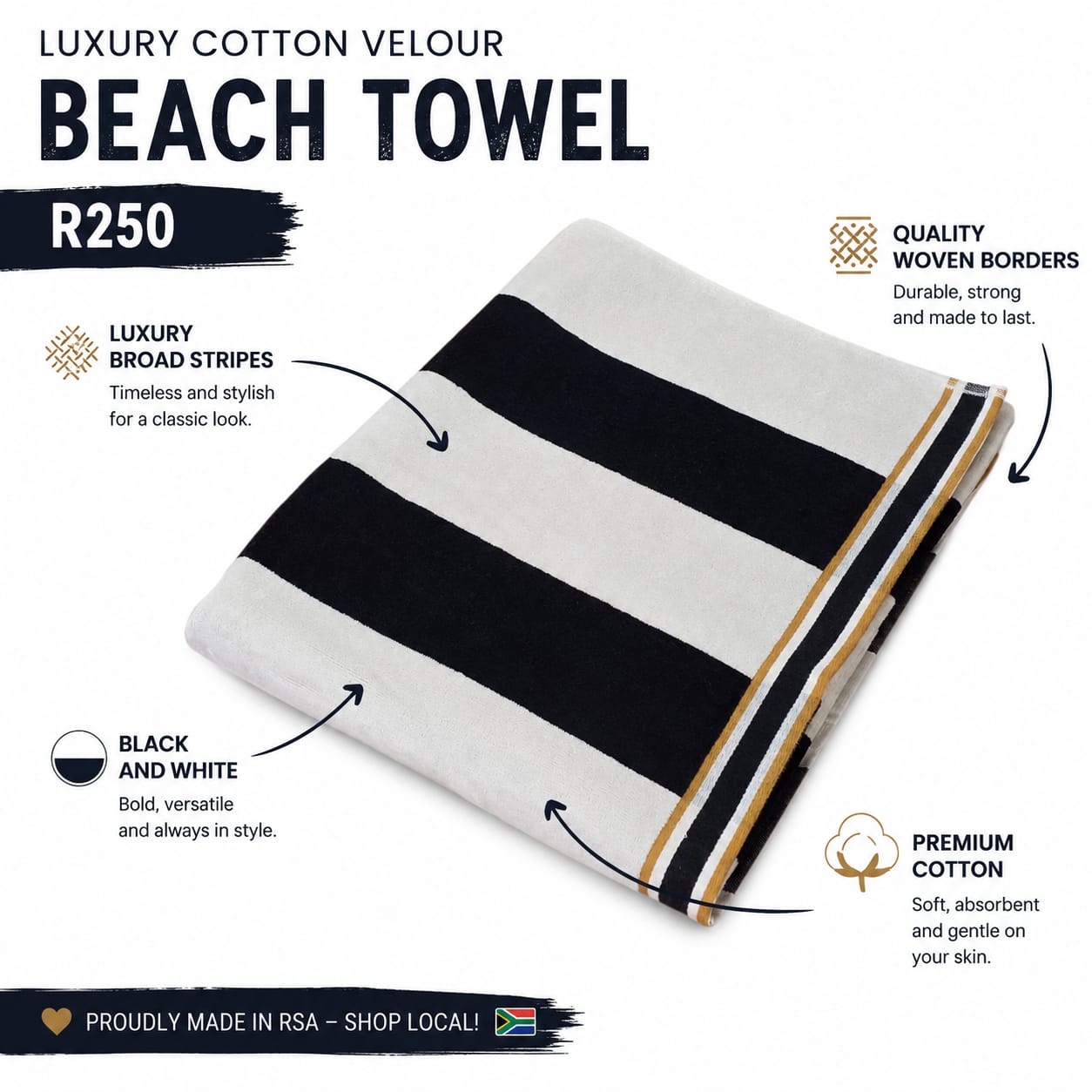 Black Stripe Jaquard Woven Beach Towel
