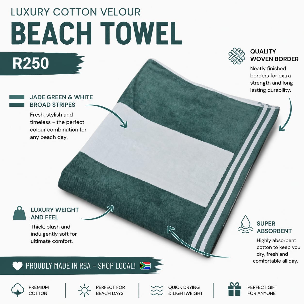 Emerald Stripe Jaquard Woven Beach Towel