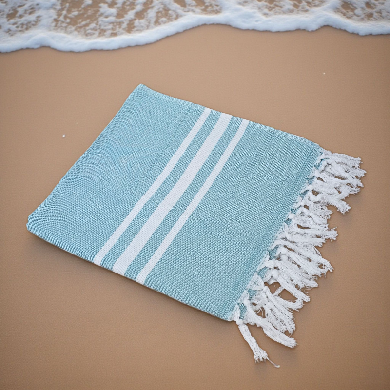 Teal Lagoon Cotton Hammam Beach Towel with Tassels