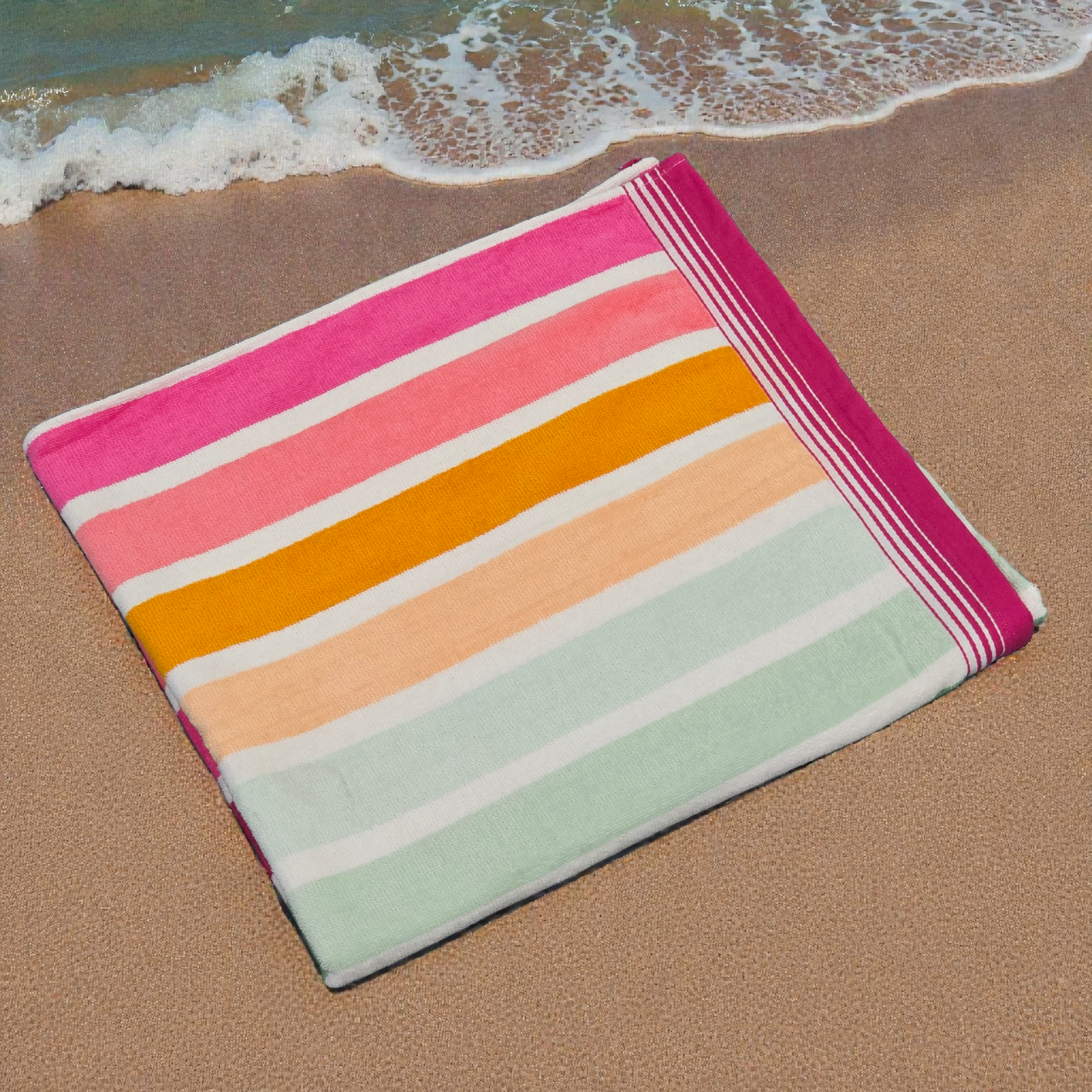 Pink Jacquard Woven Beach Towel