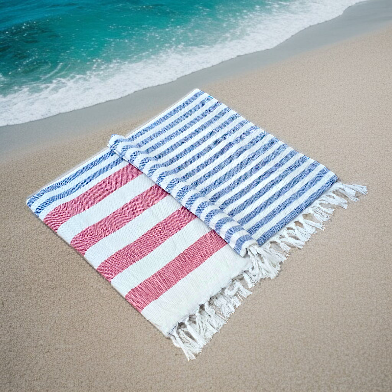 Sail Away Cotton Hammam Beach Towel with Tassels