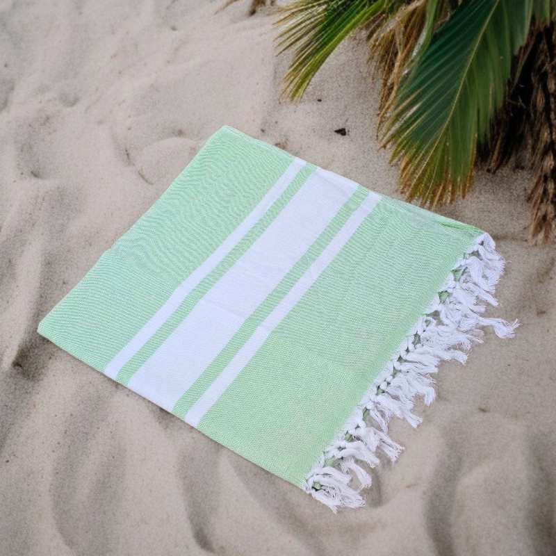 Tara Lime Cotton Hammam Beach Towel with Tassels
