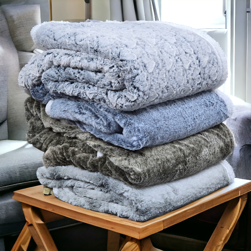 Luxury Faux Fur Blankets with Fleece Sherpa