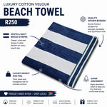 Jacquard Velour Striped Beach Towel Navy